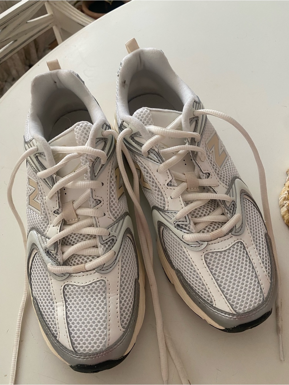 New Balance Women’s White, Gray and Cream Mesh Running Sneakers